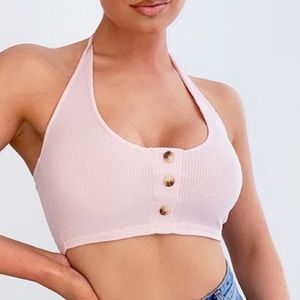 Pretty little thing pink halterneck crop top